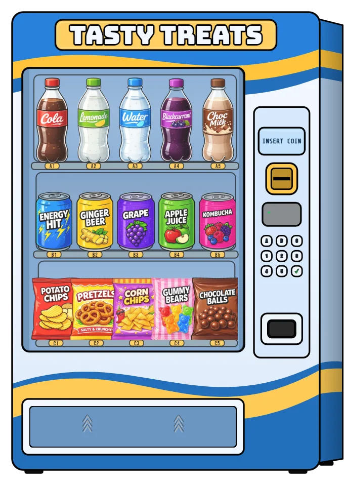 Stocked Vending Machine widget ready for viewers to play
